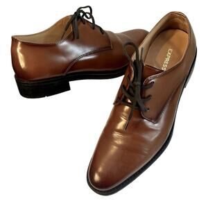 Express Mens Shoes Size 8 Brown Leather Upper Oxford Lace Up Lined Hipster